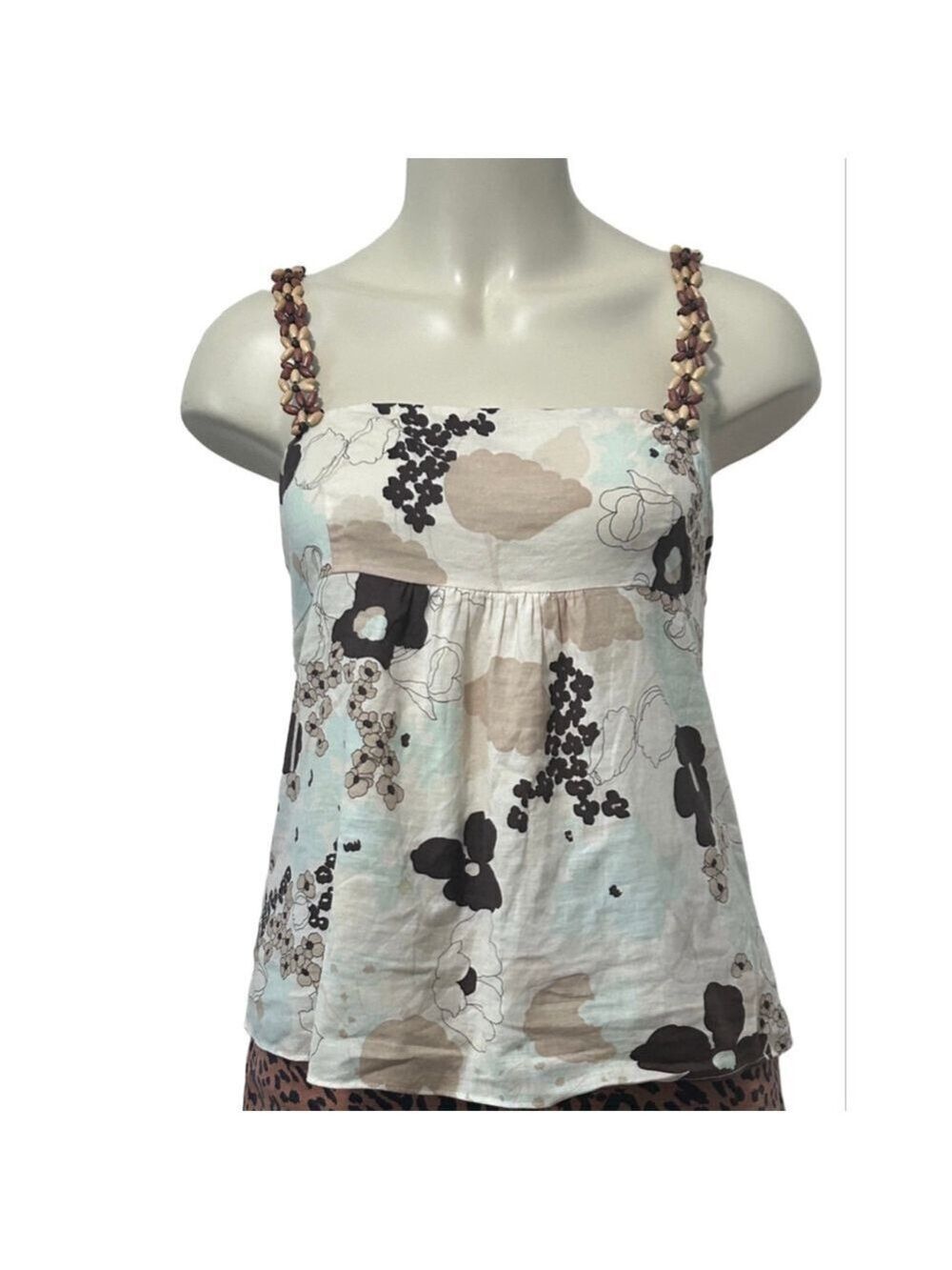 Alice + Olivia Floral Beaded Strap Square Neck Top Medium